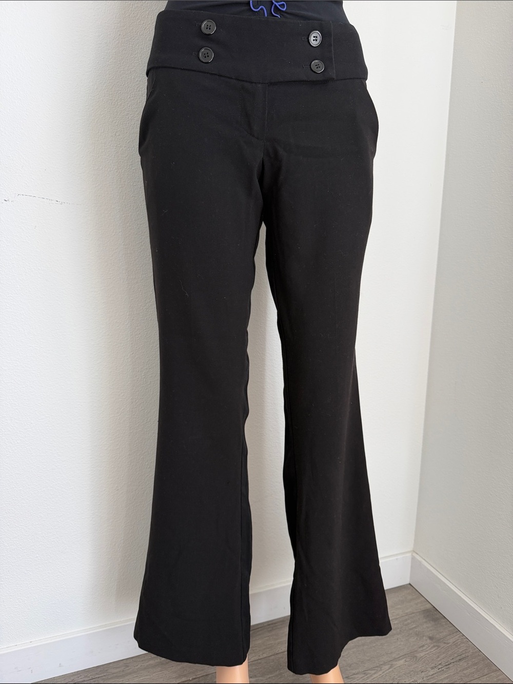 Women's Black Button-Waist Flare Pants